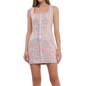 Endless Rose Pink Tweed Mini Dress With Sequins & Buttons Size M Sleeveless